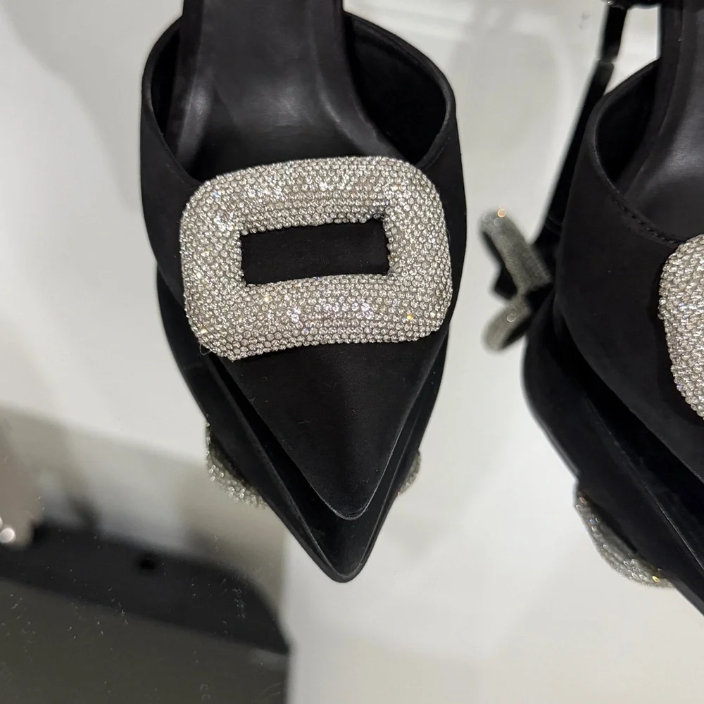 Steve Madden Black Pumps with Glittering Silver Buckles